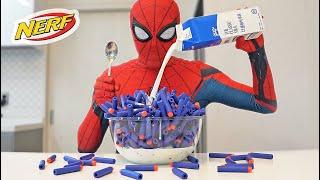 Spider Man Nerf Gun 1,000 Bullets Cereal || Spider-Man vs Bad Guy