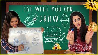 Eat what you can DRAW Food Challenge for 24 hours!*drawing itni mushkil hai!*Thakur Sisters