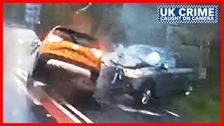 Danger driver overtakes HGV then smashes into car on other side of road | UK Crime Caught on Camera