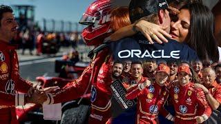 Carlos Sainz & Max Verstappen congratulate Charles Leclerc after win | Wholesome Podium scenes