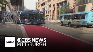Pittsburgh Regional Transit painting new bus lanes across Downtown Pittsburgh