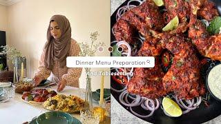 Dinner table setting and Menu - Tandoori Chicken, Chicken Jalfrezi & Lamb Biryani