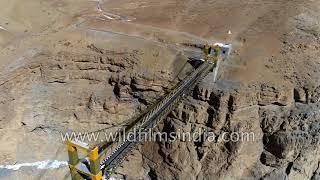 Chicham bridge connects Kibber to high altitude village in Himachal Pradesh - Aerial view