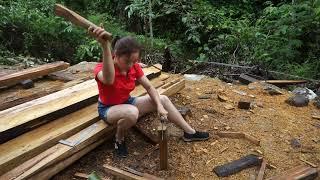 Building Wooden House, make a bamboo ladder, Dig a hole and erect a pillar to protect the house