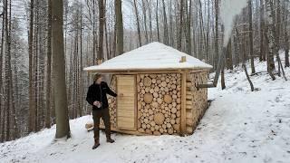 Building a Warm and Cozy Wooden HOUSE from FALLEN TREES in the Forest, Bushcraft Shelter
