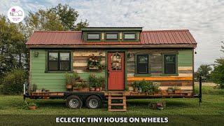 Eclectic Tiny House on Wheels Tour: Colorful Wood Siding, Red Roof & Cozy Porch Charm