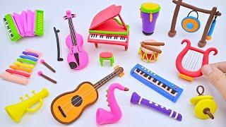 DIY How To Make Polymer Clay Miniature Musical Instrument Set, Guitar, Piano, Trumpet, Drum