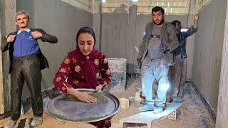 Creativity and cooperation: house plastering and cooking by Sadegh and Elham