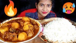  Extreme Spicy  Mutton Curry With Huge Amount of Basmati Rice  Eating Show