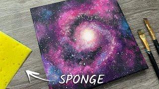 Do you have a dishwasher sponge? Easy way to make an acrylic galaxy painting for beginners