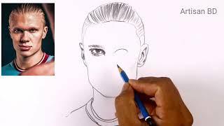 How to Draw Realistic Portrait ERLING HAALAND || Pencil Sketch #haaland