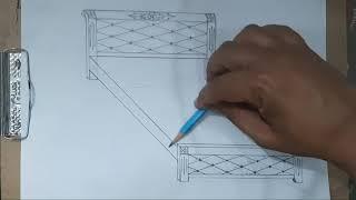 Simple bed drawing in wood/ wood bed design.