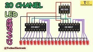 HOW TO MAKE 20 CHANEL LED CHASER USING 555 AND 4017 IC