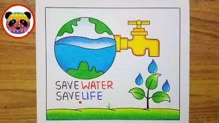 World Water Day Poster Drawing / Save Water Save Life Drawing / Save Water Save Earth Drawing Easy