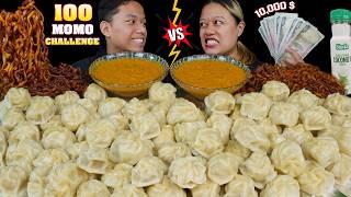 100 MOMO eating in 5 MINUTES challenge with my brother || 100 momos and black bean noodles Mukbang 