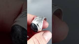 Black Moonstone Ring with Leaf Engraving: A Handmade Jewelry Masterpiece