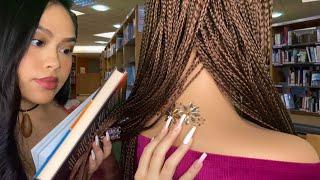 ASMR Girl In Library Plays W/ Your Hair (TINGLY Bead Braids) + Back Scratch RP | Typing, lite gum