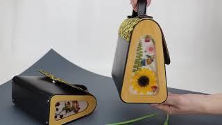 Handmade Leather bags with Natural Dried Flowers, Wood, Cork and Epoxy Resin