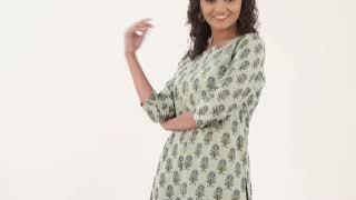 Vbuyz Women's Printed Straight Cotton Pista Color Kurta With Pant Set