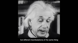 Albert Einstein explaining the energy-mass relationship