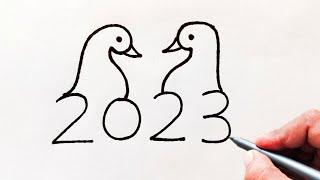 How to draw peacock from number 2023 | Easy peacock drawing | number drawing