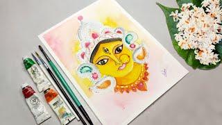 Easy Watercolor Devi Durga Face Painting Step by Step / Durga Face / Antara Art Cafe / DC#81