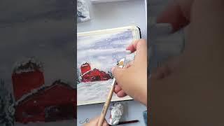 #shorts | Snowy Winter ️ | Painting winter scene, pine trees, snowy landscape in watercolour