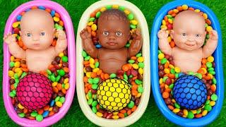 3 Minutes Satisfying Video | Mixing Funny Candy ASMR & Make Up in 3 Bathtubs with Magic M&M's Slime