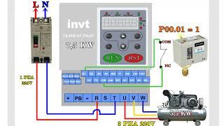 lắp biến tần cho máy nén khí bãi dùng điện nhà 1 pha 220v ra 3 pha 220v