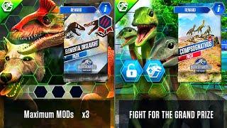 ELEMENTAL ONSLAUGHT PACK SPINOTASUCHUS VS RAJASTEGA VS INDOMINUS REX | JURASSIC WORLD THE GAME