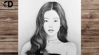 How to draw a cute girl " Jennie blackpink"// step by step pencil drawing// beautiful girl drawing//