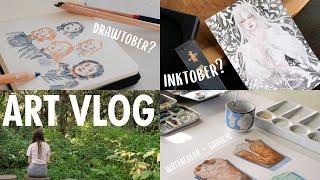 a cozy art vlog : preparing for Inktober (Drawtober?) and my watercolor & gouache painting process