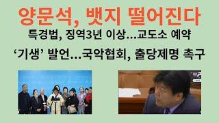 양문석, 뱃지 떨어진다. 특경법, 징역3년 이상...교도소 예약. ‘기생’ 발언...국악협회, 출당·제명 촉구. 양문석, 임자만났다