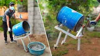 Recycle iron barrel into unique homemade concrete mixer | How to DIY