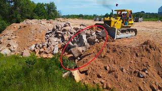 Nice Incredible Skill Operator Bulldozer Moving Stone ,rock & Great Technique Dump Truck Processing