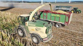 KRONE BIG X 1180 am Mais häckseln und 3 JOHN DEERE fahren ab / 4K