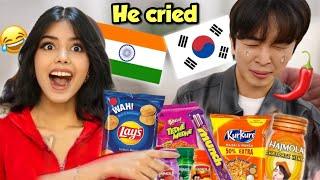 Korean boy Tries Indian snacks for the first time