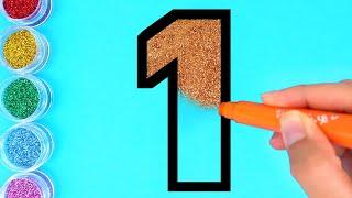 Glitter Number 1 to 10 coloring pages | Learn colors & Learn numbers for kids