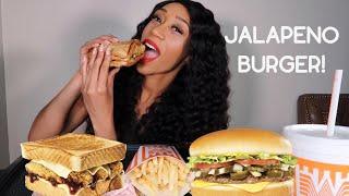 WHATABURGER Mukbang! Jalapeno Burger and Honey Chicken Sandwich!