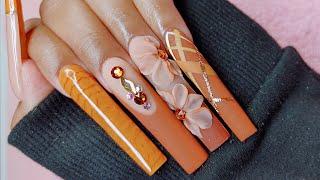 ACRYLIC NAILS TUTORIAL FOR BEGINNERS/ AUTUMN NAIL DESIGN