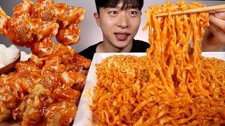 조금 맵게 끓인 까르보불닭... 빠삭한 슈프림양념치킨 레전드 먹방 도전하겠습니다!!! ASMR MUKBANG SPICY CRBO FIRE NOODLES CHICKEN EATING