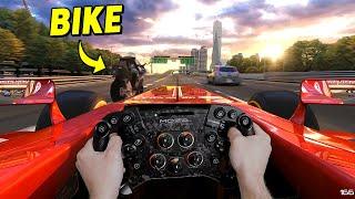 F1 Car vs Biker Between AI Traffic! - Assetto Corsa