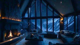 smooth music mix, snowfall and crackling fireplace for calm room