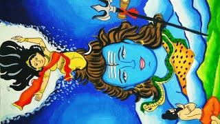 Step by step drawing and painting of Maa Ganga coming out of lord Shivas hair