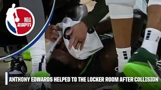 Anthony Edwards is helped to the locker room after collision with Kevin Durant | NBA on ESPN