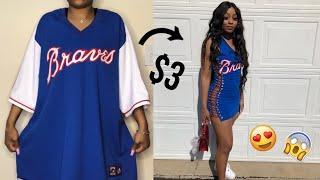 $3 THRIFTED OVERSIZED JERSEY TO FITTED DRESS | CLOTHING HACKS | THRIFT FLIP VIDEO