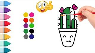 Draw Cactus Pot with Colour it | draw a cute cactus plant easy | desert  | how to draw cactus plant