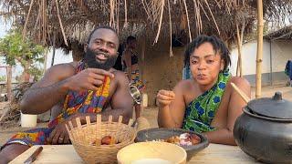 Cooking Beans and fried plantain in African village || Ghana West Africa