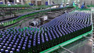 process of mass production of Korean alcohol(Soju). A huge Korean liquor factory.