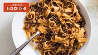 One-Pot Weeknight Pasta Bolognese | America's Test Kitchen (S24 E11)